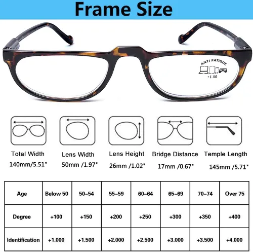 Vista 4 de AQWANO Half Frame Readers Computer Reading Glasses Blue Light Blocking Lightweight