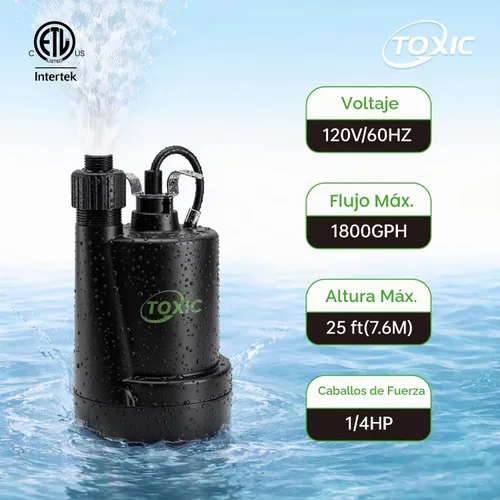 Vista 2 de Bomba de sumidero sumergible de 1/4 HP 1800 GPH Bomba de agua portátil