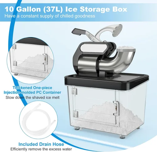 Vista 7 de COSTWAY Trituradora de hielo eléctrica, máquina de cono de nieve de 660 libras/h con cuchillas dobles, máquina de hielo afeitado aprobada por ETL
