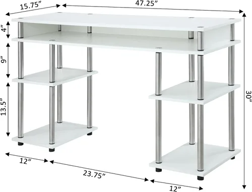 Vista 3 de Convenience Concepts Designs2Go No Tools - Escritorio para estudiantes de 47.25 pulgadas, escritorio contemporáneo para oficina, dormitorio y Blanco