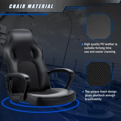 Vista 6 de JUMMICO Silla de juegos de cuero con respaldo alto, 300 libras, silla giratoria con brazos (negro)