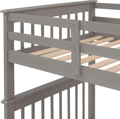 Vista 9 de Harper & Bright Designs Litera individual sobre individual con escalera, literas de madera con estante de almacenamiento y riel de protección, marco