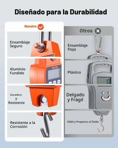 Vista 3 de VEVOR Báscula digital para grúa, 660 libras/300 kg, báscula industrial resistente para colgar con caja de aluminio fundido y pantalla LCD, mini grúa