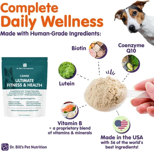 Vista 5 de Dr. Bill's Canine Ultimate Fitness & Health - Multivitamínico diario para perros para energía, longevidad y apoyo de todo el cuerpo - Suplemento