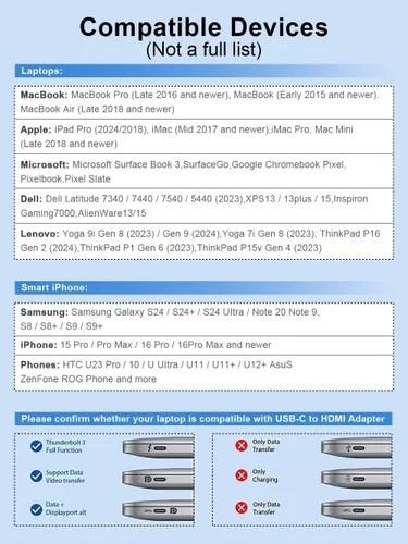 Vista 6 de QGeeM - Adaptador USB C a HDMI, cable adaptador 4K USB tipo C a HDMI [compatible con Thunderbolt 3/4], adaptador HDMI para portátil MacBook Pro/Air