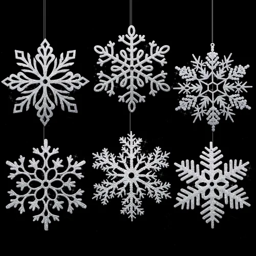 Vista 20 de Sratte 24 adornos de copo de nieve grandes de 16 pulgadas, copos de nieve colgantes decorativos con purpurina gigante, 6 diseños de adornos