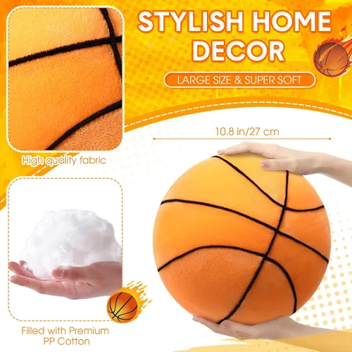 Vista 2 de Yousoontic Almohada de baloncesto de 10.8 pulgadas, cojín redondo esponjoso con forma de baloncesto, almohada de felpa para decoración de sofá