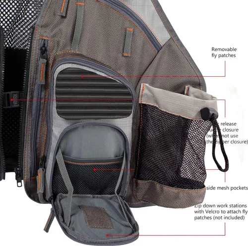 Vista 4 de Bassdash - Chaleco de pesca con mosca de múltiples bolsillos, tamaño ajustable, regalo para hombres y mujeres Marrón