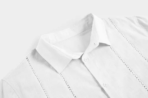 Vista 3 de Mens Casual Button Down Short Sleeve Guayabera Shirts Solid Lapel Cuban Camp Beach Tops