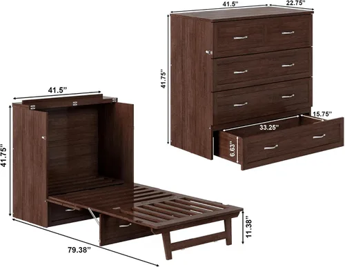 Vista 3 de AFI, Northfield Murphy Bed - Baúl de cama Twin XL con colchón de 6", cajón de almacenamiento y cargador USB integrado, ámbar quemado Amarillo ámbar