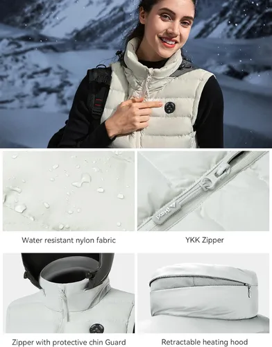 Vista 4 de iHood Chaleco térmico para mujer con batería, chaleco térmico para mujer con capucha térmica retráctil, chaquetas térmicas lavables para mujer