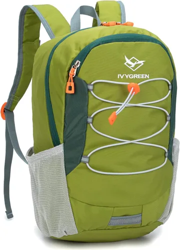 Vista 2 de IVYGREEN Mochila de senderismo para niños pequeños para niños o niñas, mochila pequeña para campamento o viajes (verde militar, S)
