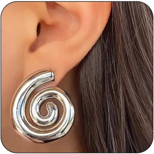 Vista 8 de Aretes de aro de oro gruesos para mujer, ligeros, con forma de gota de agua, aretes de aro abiertos y huecos en forma de lágrima, plata y oro