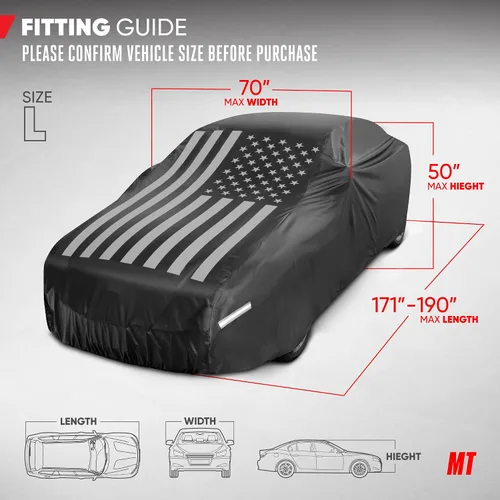 Vista 2 de Motor Trend Funda impermeable para automóvil con bandera de Estados Unidos, protección para todo tipo de clima, resistente a los rayos UV