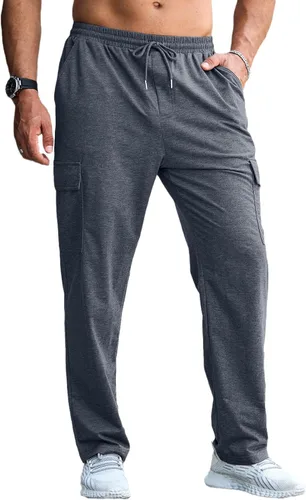 Vista 6 de CTU Pantalones deportivos holgados de moda para hombre, ligeros, para entrenamiento, pantalones deportivos con parte inferior abierta con bolsillos
