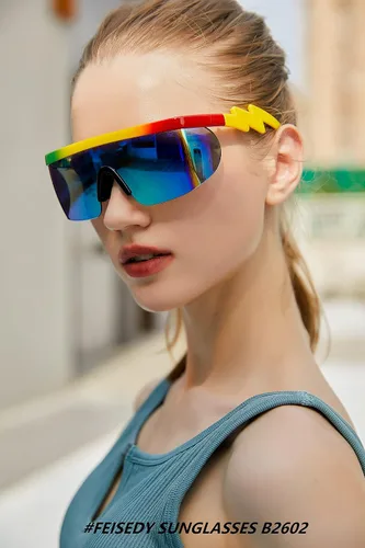 Vista 3 de FEISEDY De Gran Tamaño Espejo Escudo Deporte 80s Gafas De Esquí Gafas De Esquí Parte Superior Plana De Una Pieza Visera Futurista Mujeres Hombres