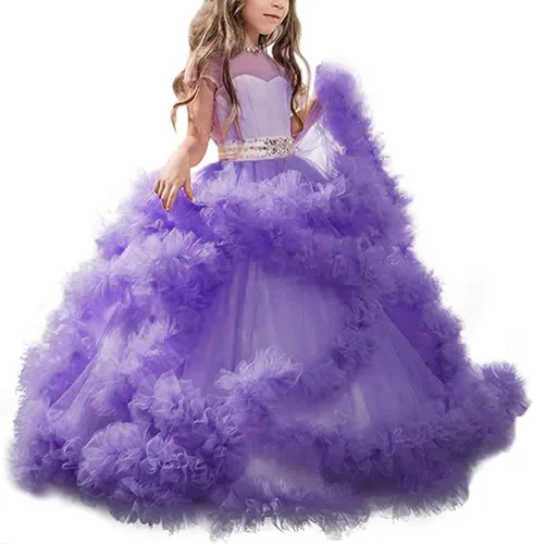 Vista 5 de Impresionantes vestidos de tul con espalda en V para niñas de 2 a 12 años Azul