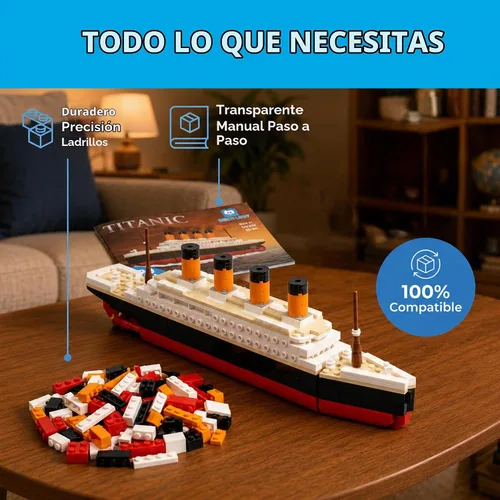 Vista 3 de Brick Loot Titanic - Juego de construcción para adultos y niños a partir de 6 años, kit compatible con modelo de mini barco de ladrillo