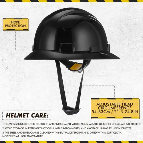 Vista 3 de 10 Pack Casco de ala completa, Casco de construcción blanco, Casco de seguridad HDPE con suspensión de trinquete ajustable de 6 puntos para hombres