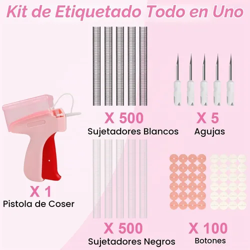 Vista 6 de Stitch Gun for Clothes, Tagging Gun for Clothing, Stitchy Micro Stitch Gun with Case, Includes 5 Needles, 500 Black & 500 White Micro Fasteners, 100