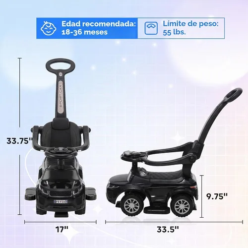 Vista 7 de Aosom Coches de empuje 3 en 1 para niños pequeños de 18 a 36 meses, color Negro