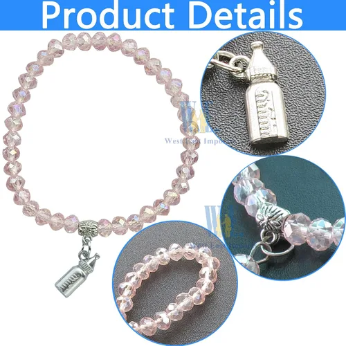 Vista 3 de WE Pulsera elástica de cristal rosa para baby shower (12 piezas)