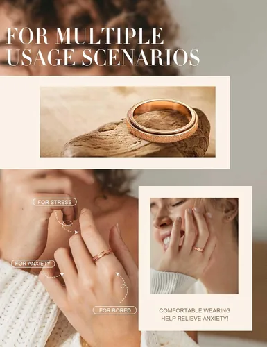 Vista 5 de Diamday Anillos antiestrés para mujeres y hombres – Anillo giratorio de acero inoxidable de 2/4 para aliviar la ansiedad y el estrés, con purpurina