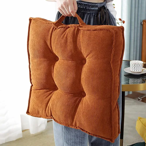 Vista 4 de Cojín cuadrado para silla, cojín portátil de pana para meditación, cojín de asiento de tatami suave y grueso con asa, cojín de piso de terciopelo