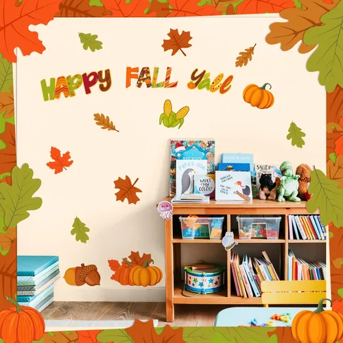 Vista 5 de 60 piezas de decoración de puerta de otoño para aula, decoración de tablón de anuncios de otoño, recortes de hojas de arce para suministros