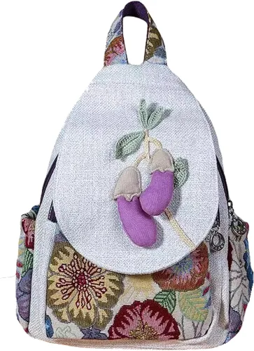 Vista 157 de HUANGGUOSHU Mochila de algodón tejida de algodón bohemio con bordado de lona estilo bohemio con múltiples bolsillos retro linda mochila cartera