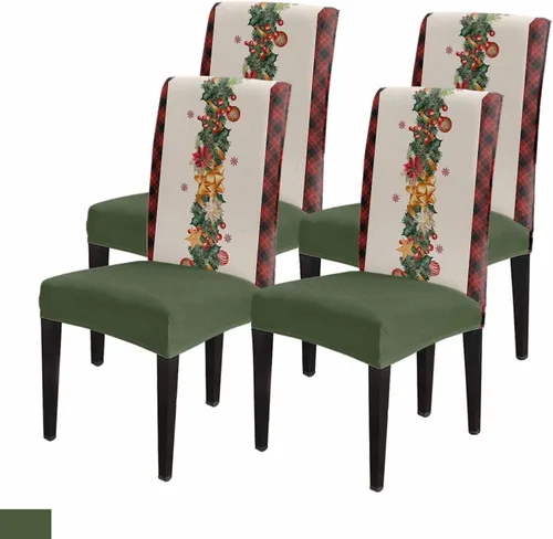 Vista 34 de Savannan - Juego de 4 fundas para sillas de árbol de Navidad, bolas de copos de nieve de color rojo invierno, fundas elásticas para sillas Parsons