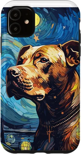 Vista 8 de Funda para iPhone 16 Pitbull Starry Night para perro, mamá, perro, papá