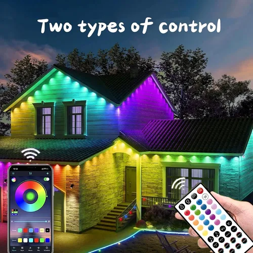 Vista 8 de Luces RGB Permanentes para Exteriores, Luces LED Inteligentes Impermeables para Aleros con Control de Aplicación/Remoto, Impermeables IP67 para DIY