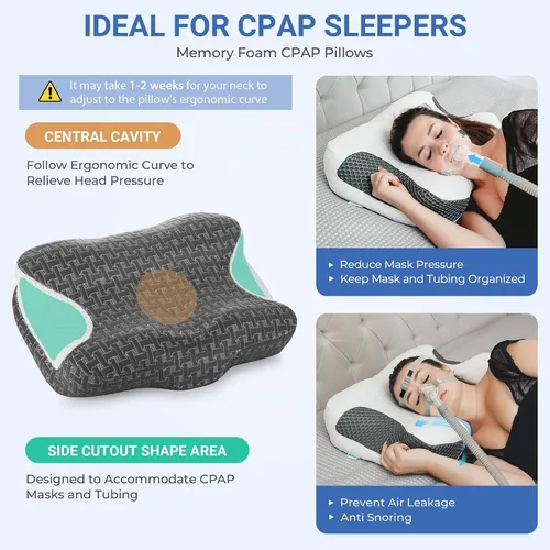 Vista 5 de Elviros Almohada cervical CPAP para el cuello para dormir, almohada ergonómica de altura ajustable para el cuello, almohada de espuma viscoelástica
