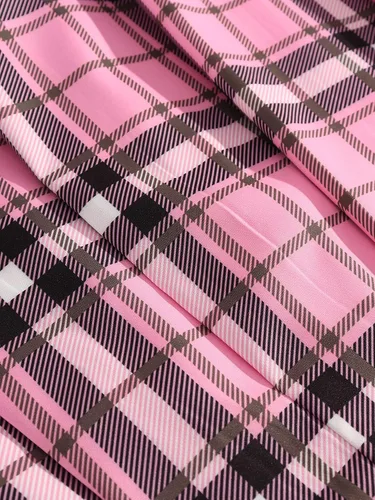 Vista 4 de SheIn Minifalda plisada de cintura alta para mujer, con cadena a cuadros, uniforme escolar