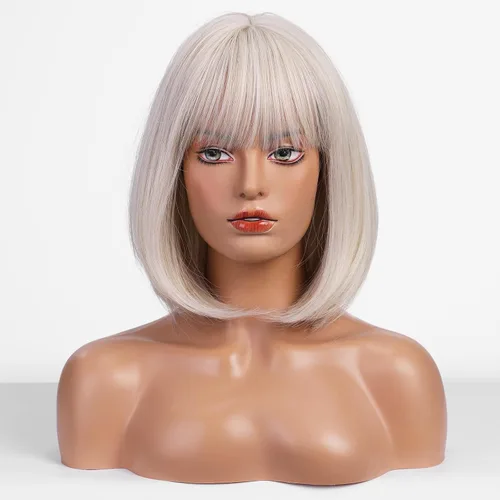 Vista 8 de HAIRCUBE Pelucas estilo Bob hasta el hombro para mujer con raya lateral
