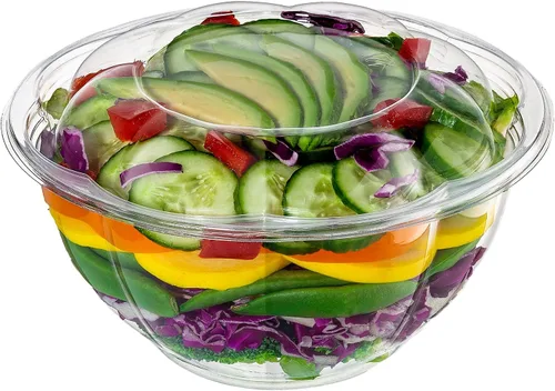 Vista 8 de GUSTO 50 cuencos de ensalada de plástico transparente con tapas, recipientes de ensalada desechables, perfectos para llevar, ensaladas y preparación