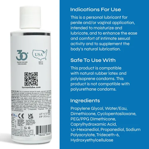 Vista 2 de Turn On lubricante personal híbrido Mezcla de agua y silicona para un deslizamiento ultra suave, duradero, no pegajoso y fácil de limpiar