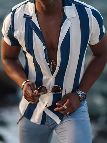 Vista 2 de Men's Short Sleeve Hawaiian Shirt Personalized Printed Beachwear Party Casual Vacation Top