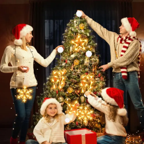 Vista 3 de 3 piezas de luces de ventana de Navidad, decoraciones de ventana de Navidad con batería, luces colgantes de Navidad en forma de copo de nieve
