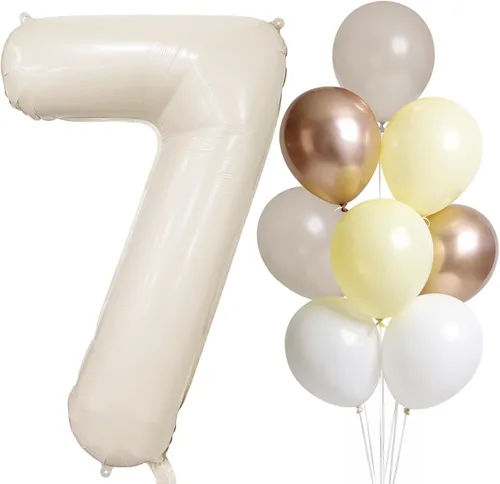 Vista 19 de Globo color crema número 1 de 40 pulgadas, color beige nude, número 1, con globos de arena blanca, globos beige nude champán, crema neutra