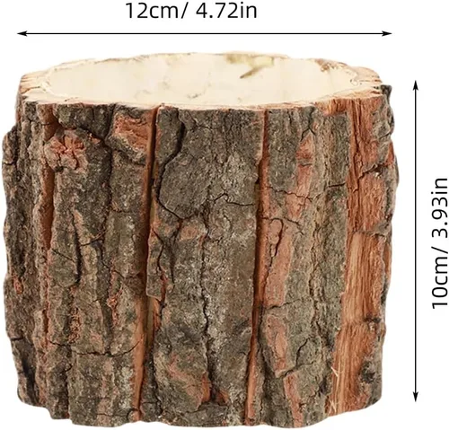 Vista 4 de Housoutil Jarrón de madera para centros de mesa, paquete de 3 jarrones de madera rústicos para tocón de árbol, cubo de flores de corteza de madera