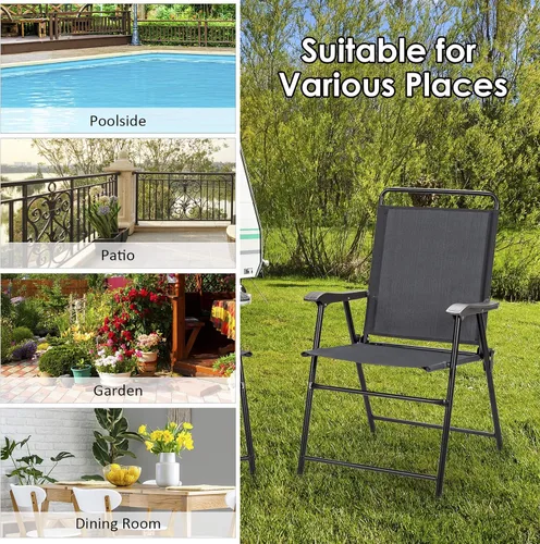 Vista 5 de S AFSTAR Juego de 4 sillas de patio plegables para exteriores, con reposabrazos curvados y respaldo alto, ideal para jardín, campamento, patio