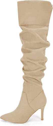 Vista 2 de Coutgo Botas por encima de la rodilla para mujer, muslo, punta alta, puntiaguda, holgadas, tacón alto, largo, sexy, zapatos de otoño