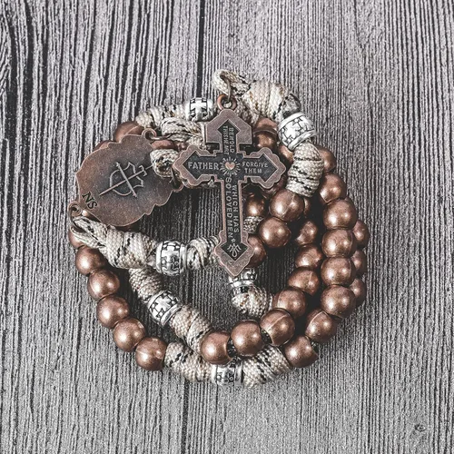 Vista 9 de Nazareth Store Collar con cuentas de rosario de cuerda de paracaídas, medalla de San Miguel de metal fuerte de 0.394 in, rosario católico de nuestro