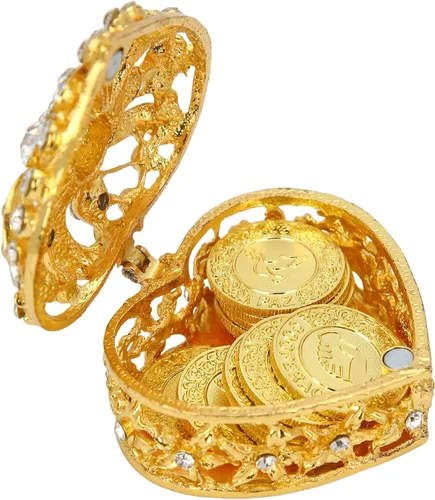 Vista 8 de TINGKU 13 palabras españolas Las Arras para Boda Católica, juego de monedas de unidad de boda con caja en forma de corazón, accesorios Bodas