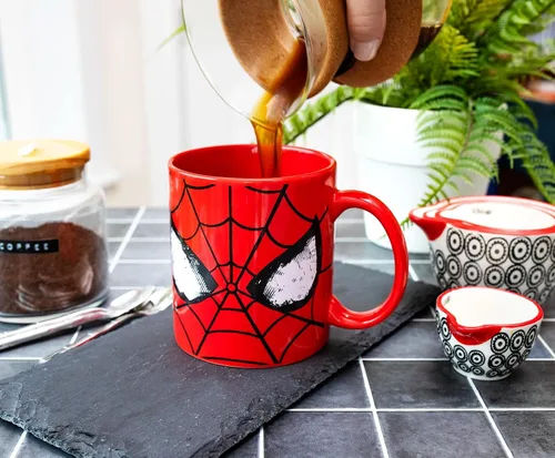 Vista 4 de Silver Buffalo Marvel Comics Spider-Man - Taza de cerámica clásica con máscara Capacidad para 20 onzas