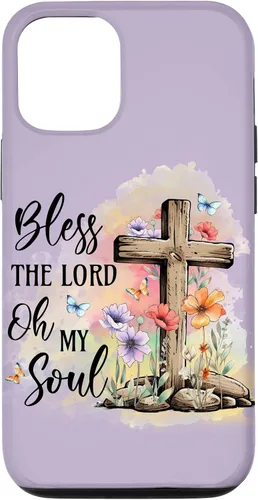 Vista 11 de Funda para iPhone 12 mini Bless The Lord Jesucristo Cross Purple Flower Butterfly Case