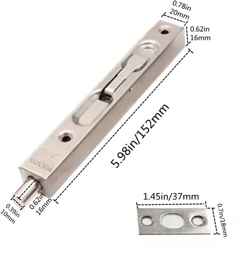 Vista 2 de szhdxsy - Pestillo oculto y perno de acero inoxidable 304 de 6 pulgadas (5.9 in) de seguridad para puerta, cerradura de perno deslizante de puerta