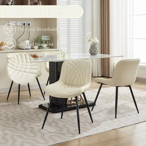 Vista 2 de Comfortable Upholstered Dining Chairs Set of 2, PU Leather Kitchen & Dining Room Chair with Backrest and Black Metal Legs, Modern Accent Dining